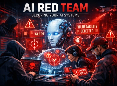 AI Red Team Services team simulating cyberattacks on LLM and AI systems to detect vulnerabilities and system breaches